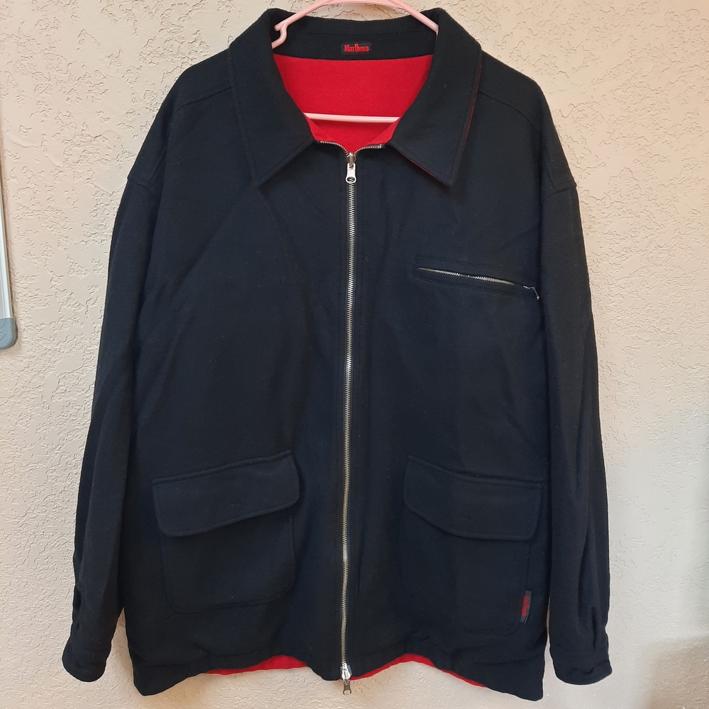 Marlboro Black/Red Reversable Jacket. Has Front Zipper And Pockets On Both Sides